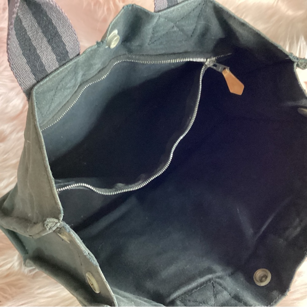 Hermes vintage black canvas bag with gray striped straps and silver hardware - Picture 9 of 12